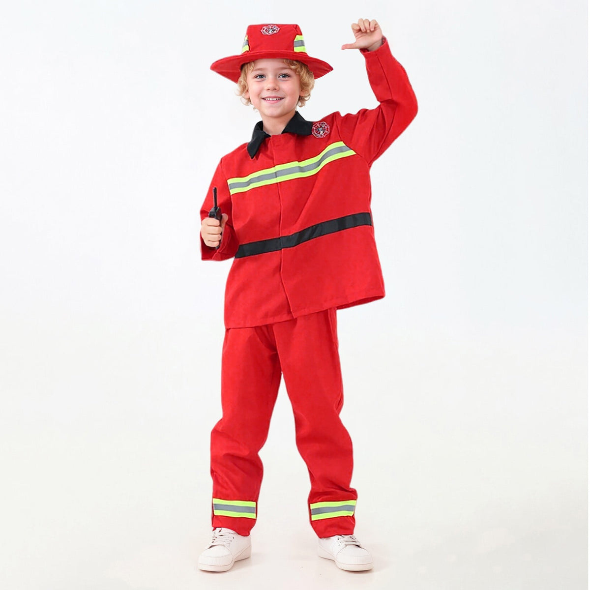 LIIPEE Boys Fireman Costumes Kids Fancy Dress Up With Accessories Clothes 7 Piece Party Outfits,18-24 Months
