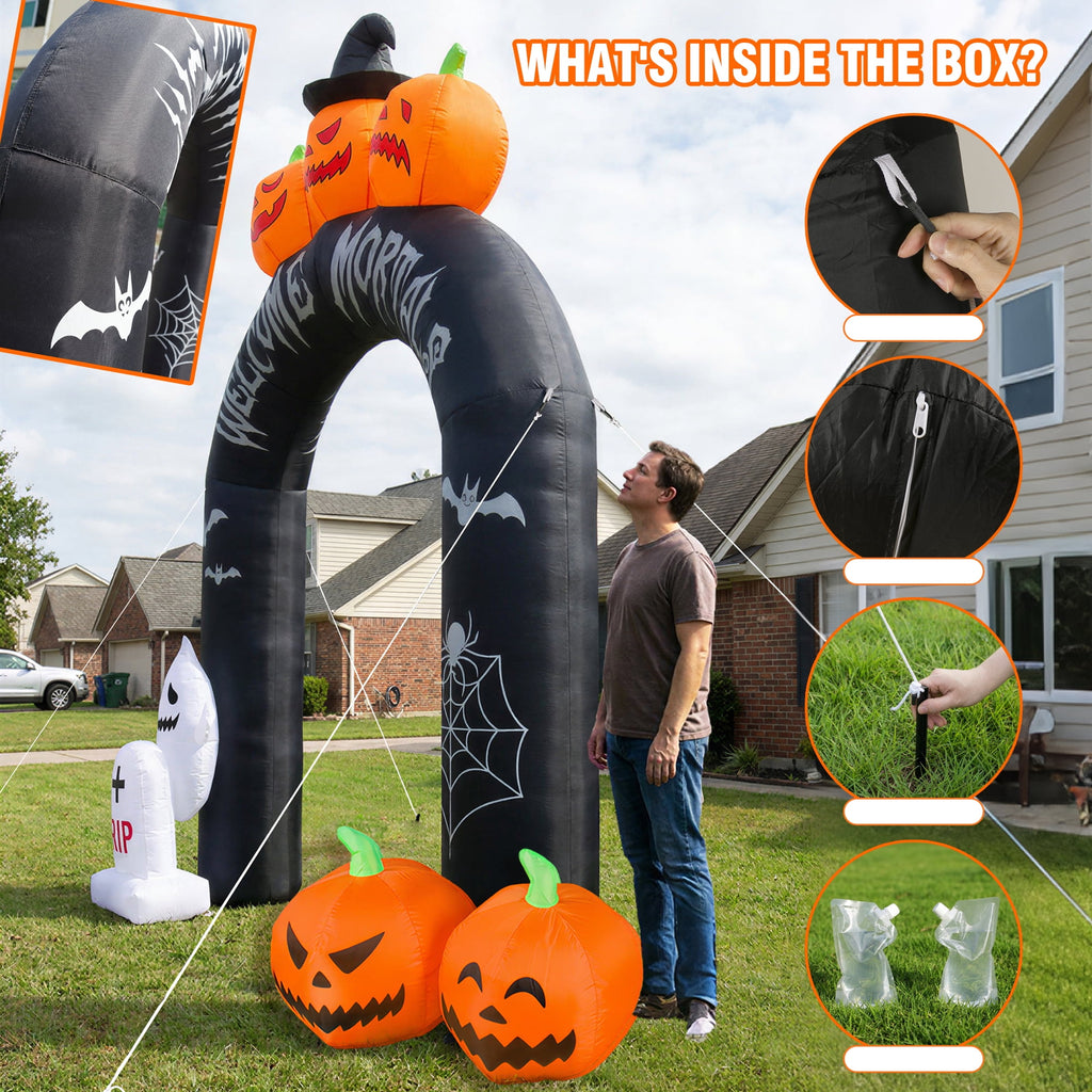 MAGOTAN 5 FT Halloween Inflatables Cape Pumpkin Outdoor Decorations Cape Pumpkin Halloween Inflatable Blow Up Halloween Cape Pumpkin Decoration Build-in LED Lights