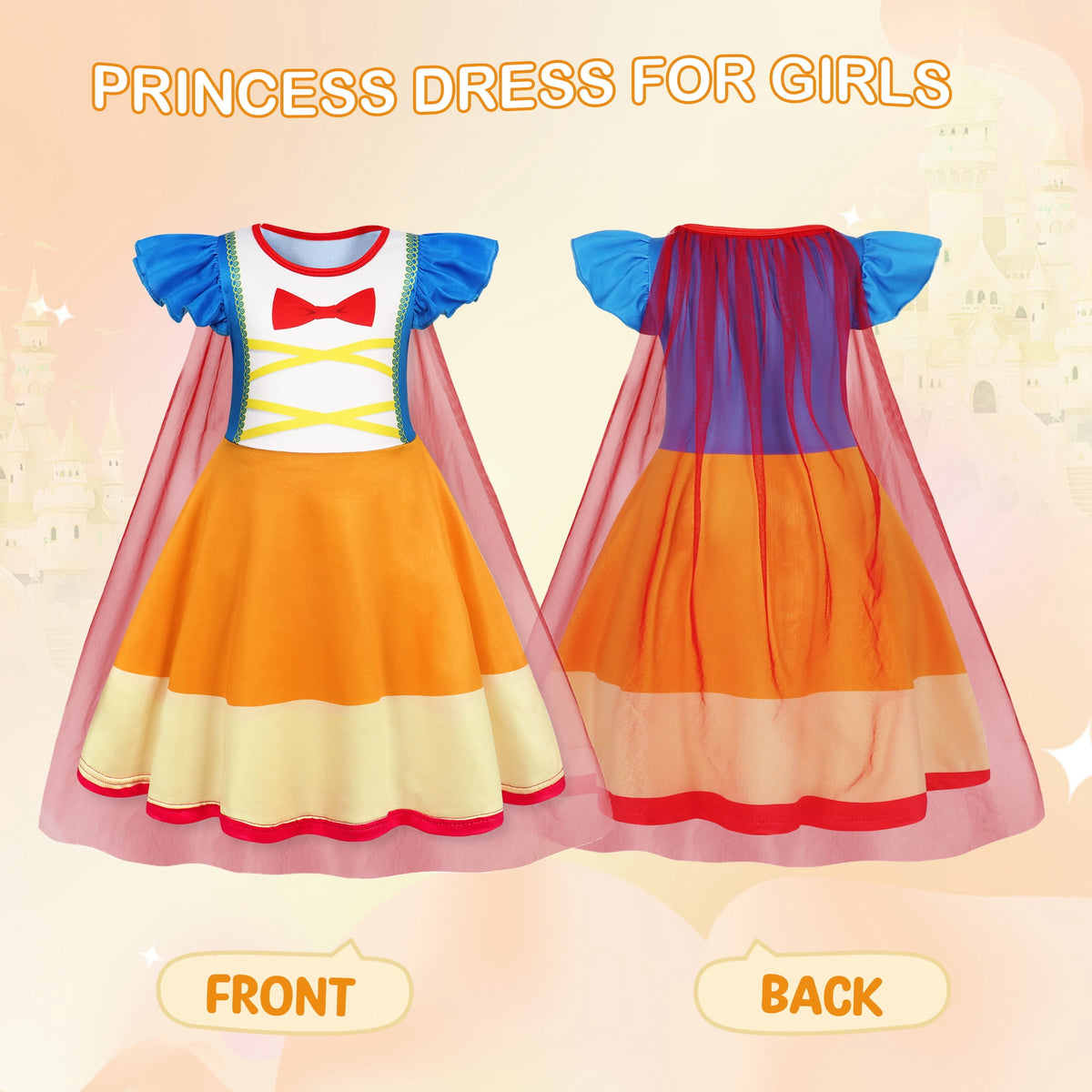 Benylion Girls Ice Princess Dress Halloween Cosplay Costumes With Tulle Cape Kids Birthday Party Dress up Outfit for 7-8 Years