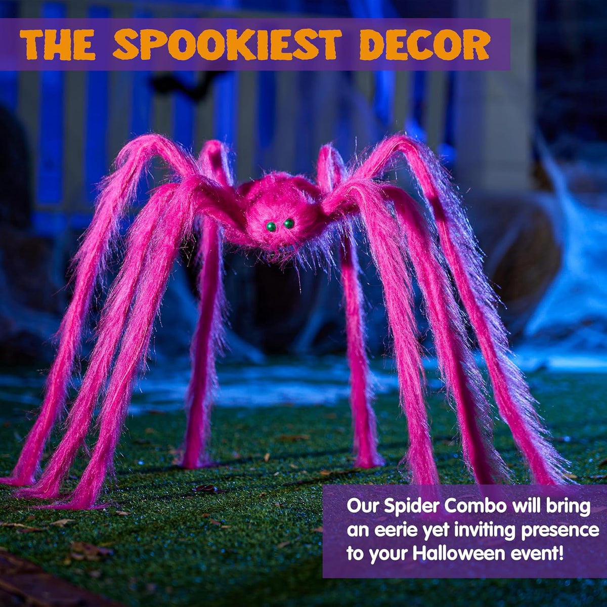 Joyfy 5 ft Scary Giant Spider Halloween Decorations Outdoor,Poseable Spider Lifelike Hairy Prop for Yard,Haunted House,Tree or Porch Party Decorations,Black