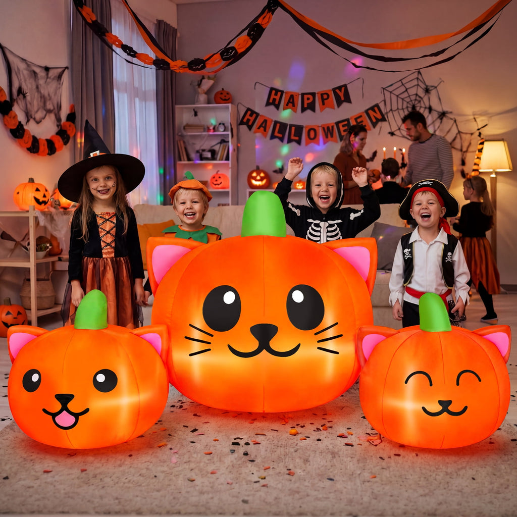 Firstness 6.2FT Halloween Inflatable Pumpkin Cat Outdoor Decorations, Halloween Blow Ups with Lights for Party, Yard