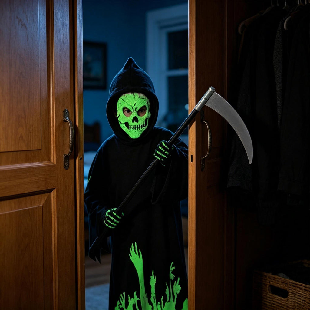 Spooky Skeleton Costume for Kids, Glow in The Dark Halloween Bone Outfit for Boys and Girls, Creepy Role Play Cosplay Dress for 4-8 Years Old