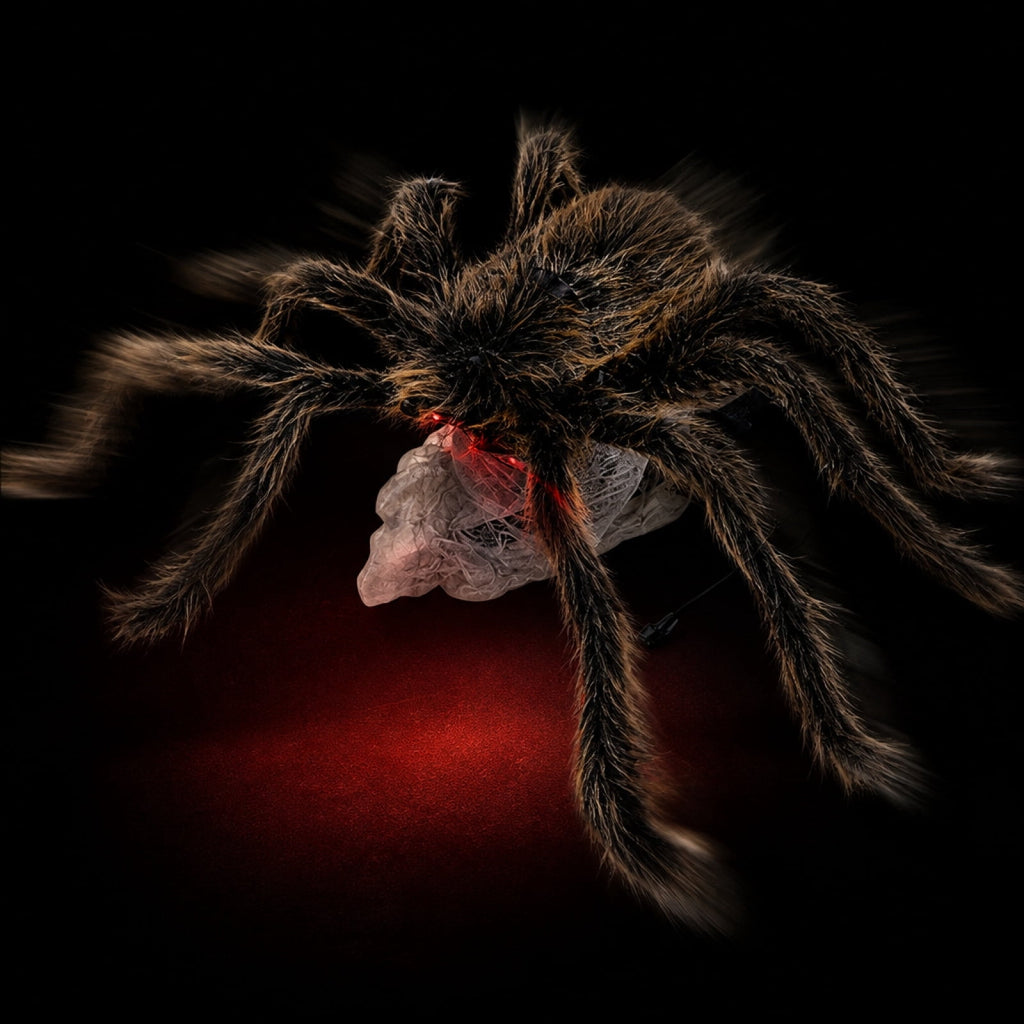 ShaoXinWan Halloween Jumping Furry Spider Prank Prop, Sound Light Activated Scary Animated Decor, Spooky Yard Ornament for Porch, Party, Spooky Mansion Layout