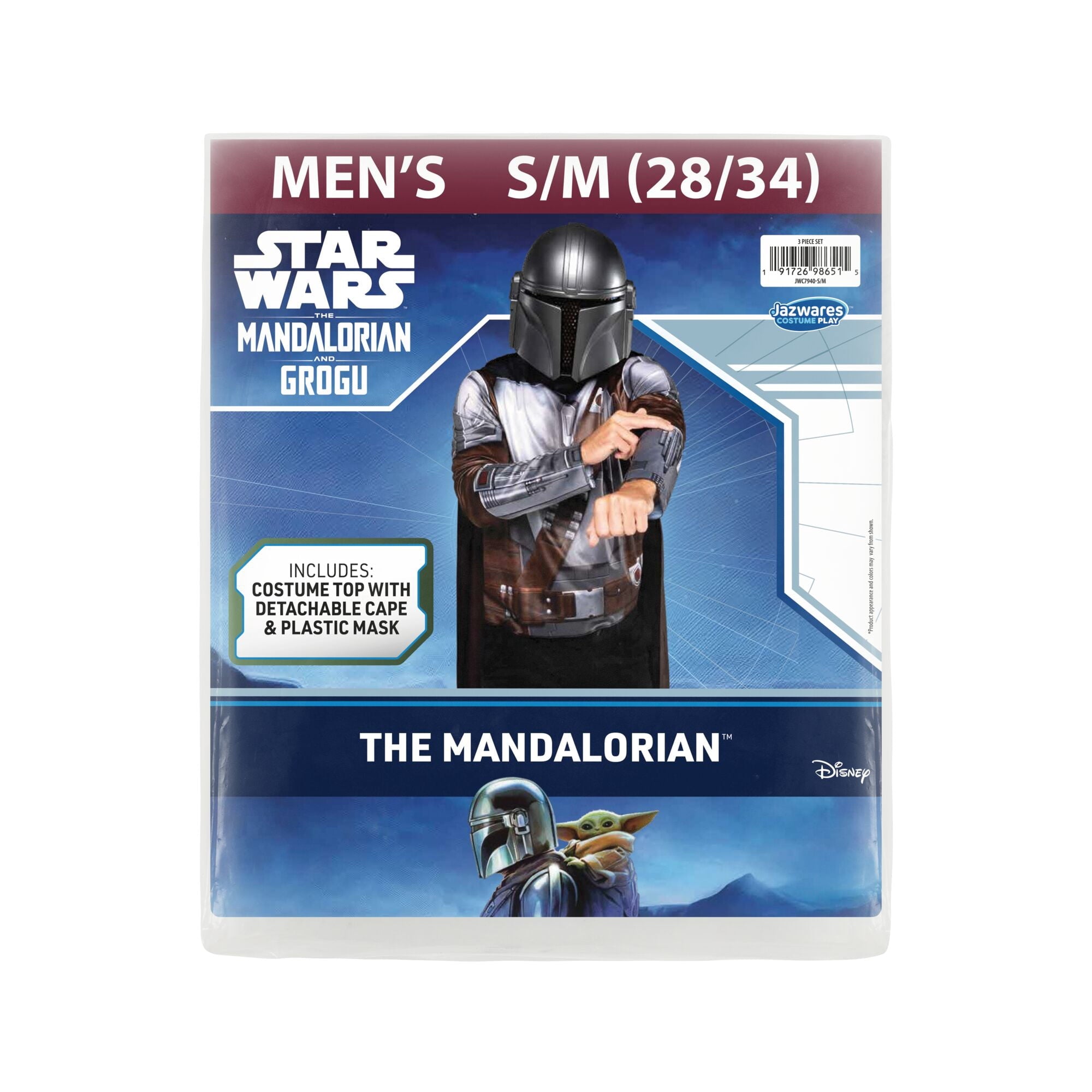 Star War's The Mandalorian 3pc Halloween Costume for Children, Boy's Size S/M (28/34), by Jazwares