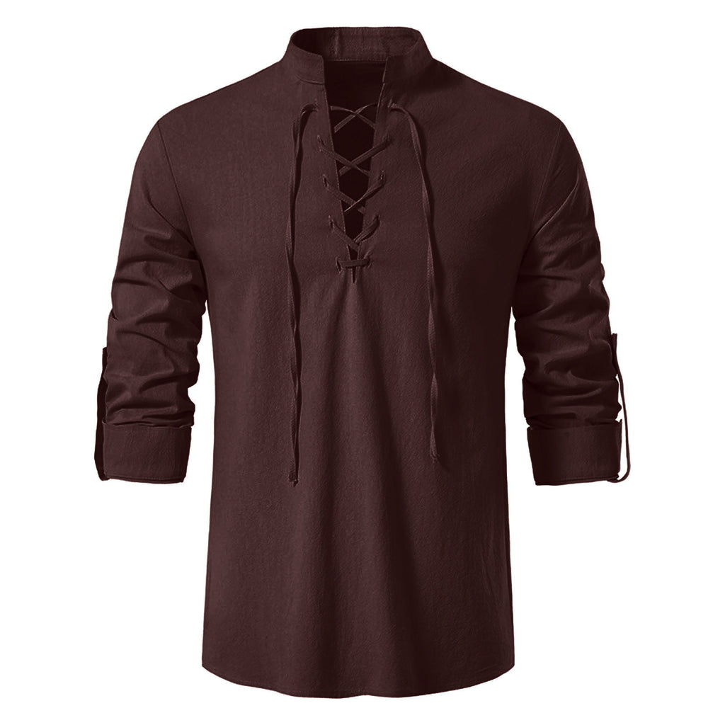 Mens Renaissance Shirt Medieval Pirate Viking Halloween Costume Gothic Steampunk Retro Long Sleeve Lace Up Shirts
