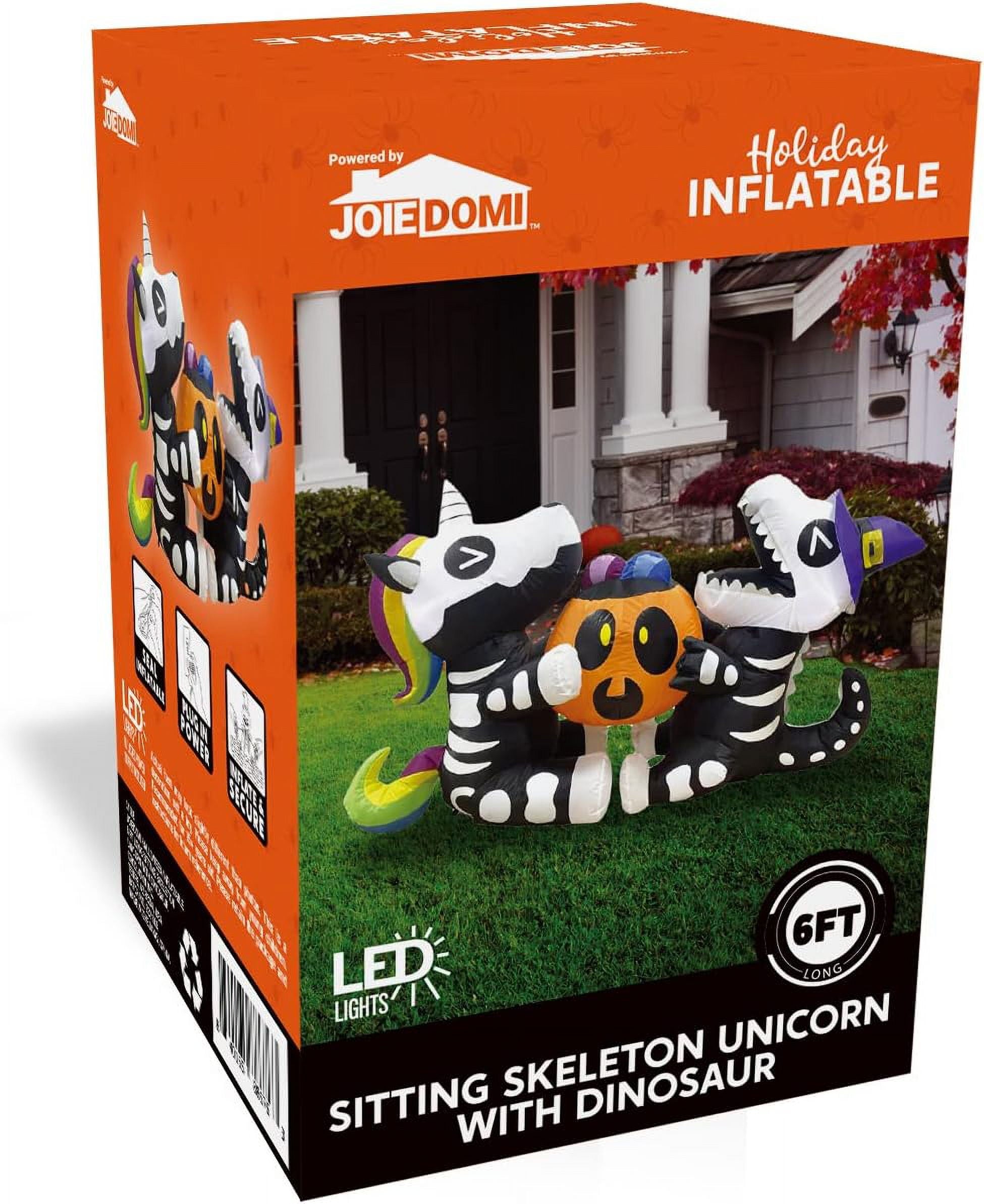 Joyfy 8 FT Halloween Inflatable Skeleton Dinosaur with Build-in LEDs Pumpkin Decorations,Halloween Outdoor Decorations Blow up Yard Decorations