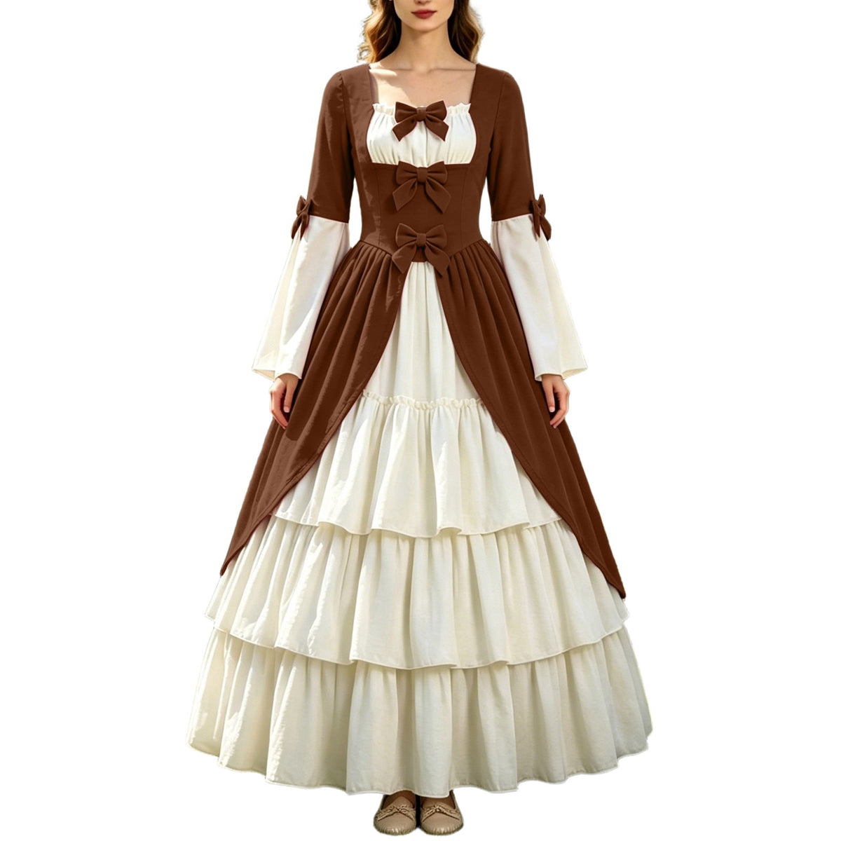 Gothic Dresses for Women Medieval Renaissance Halloween Costume Lace Up Corset High Low Ruffle Hem Square Neck Vintage Gown