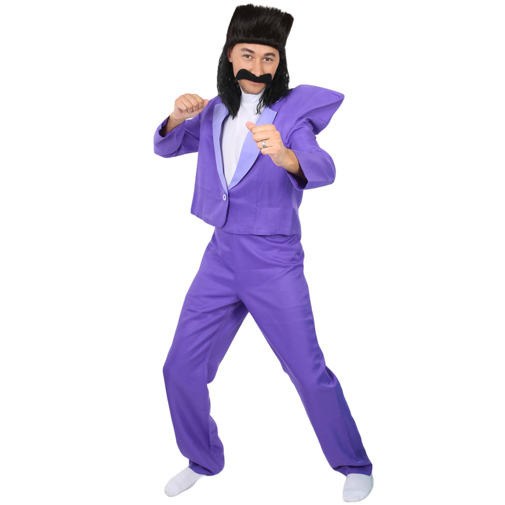 Men's Dark Purple 80s Punk Rock Star Costume for Adult – Retro Jumpsuit with Mock Turtleneck for Halloween Cosplay