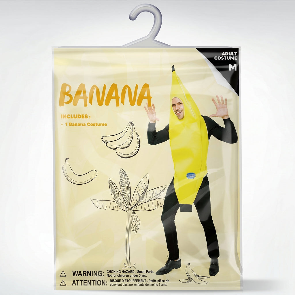 Joyfy Men's Banana Costume for Adult Funny Fruit Costume Banana Halloween Fancy-Dress Costume for Themed Party Cosplay