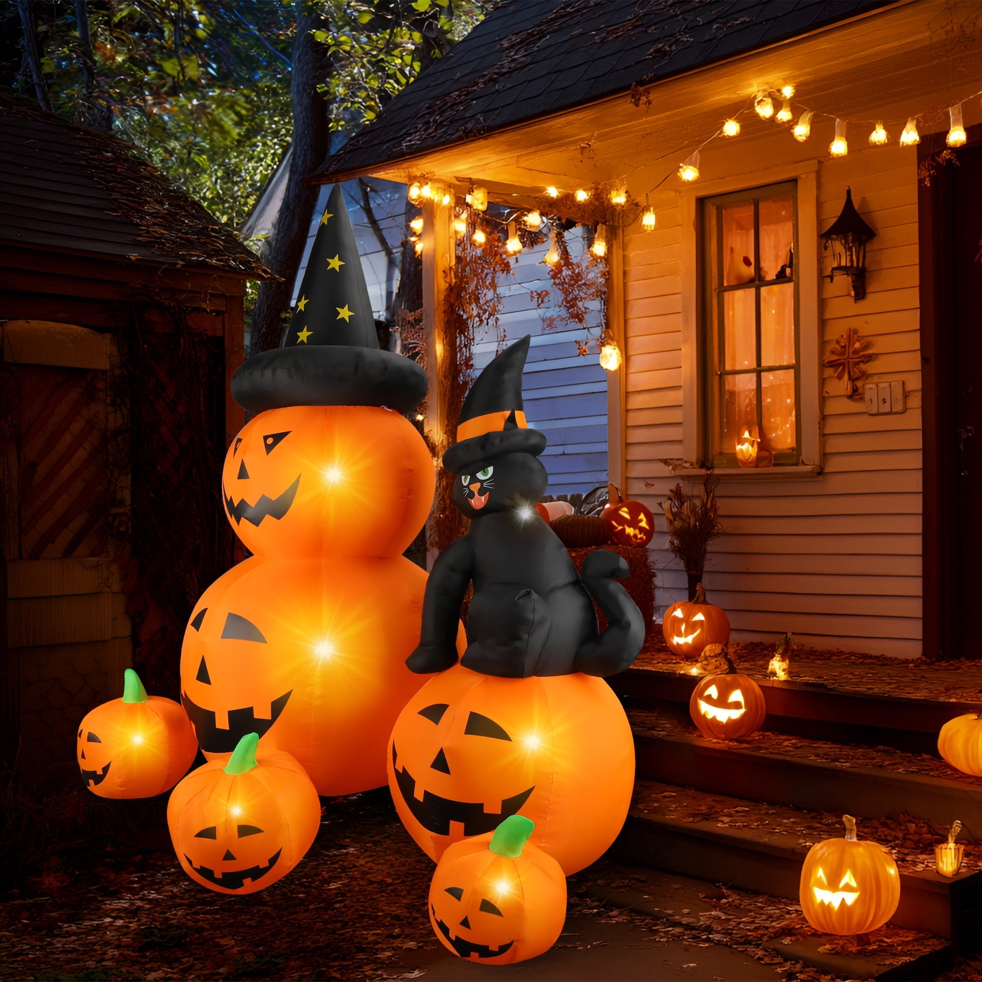 MAGOTAN 5 FT Halloween Inflatables Cape Pumpkin Outdoor Decorations Cape Pumpkin Halloween Inflatable Blow Up Halloween Cape Pumpkin Decoration Build-in LED Lights