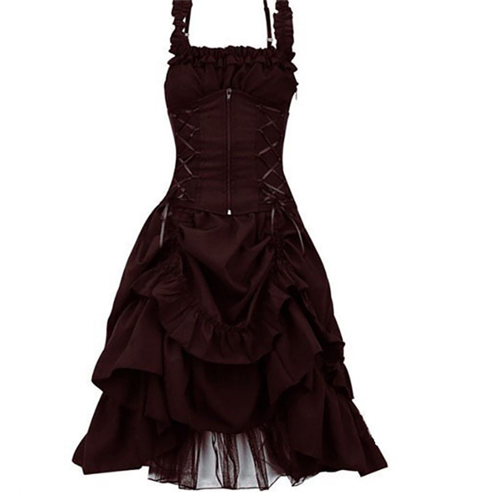 QATAINLAV Women's Gothic Steampunk Dress Renaissance Victorian Lace Up High Low Ruffled Corset Dress Halloween Pirate Costume, Green, S