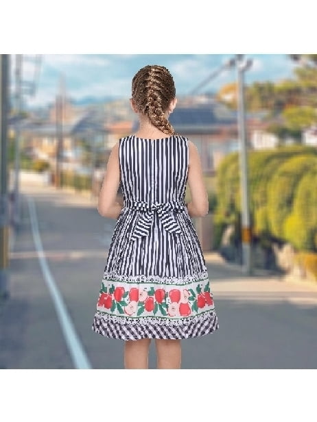 Sunny Fashion Girls Dress Sleeveless Rose Floral Butterfly Garden Party Sundress Cotton Blue 9-10 Years