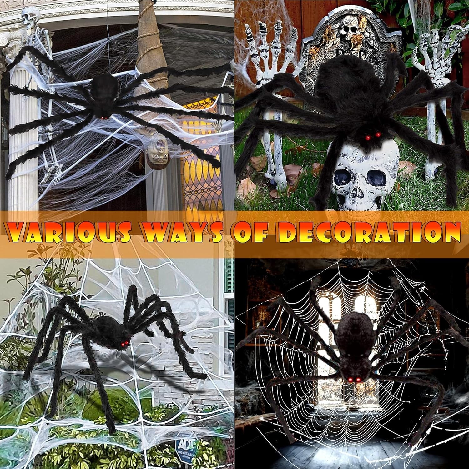 Spider Web Halloween Decorations Outdoor Lights, 200 Purple LED Light Up 16.4Ft Giant Spiderweb & 60" Large Spider & 20 Small Spiders, 8 Modes Lighted Decor for Yard Outside