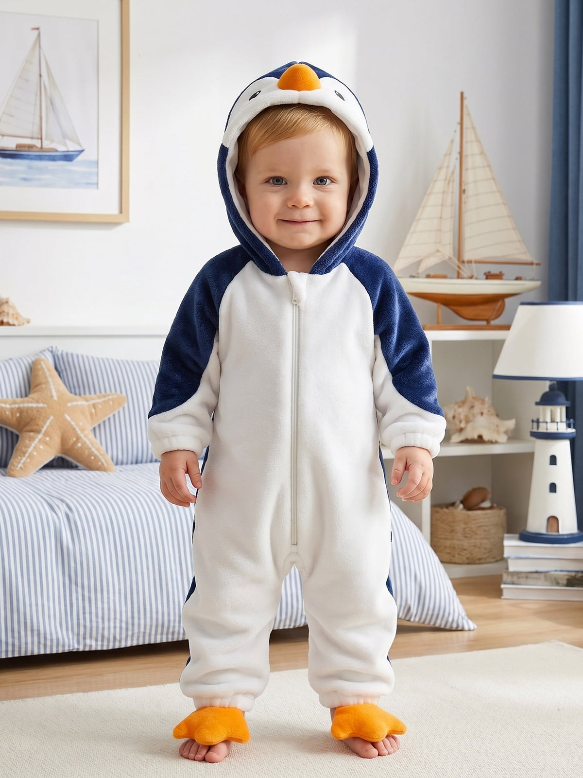 RUINIXCW Toddler Baby Boy Girl Penguin Costume Newborn Infant Halloween Animal Costume Warm Fall Winter Plush Jumpsuit Outfit Long Sleeve Hood Zip Up Romper Snowsuit