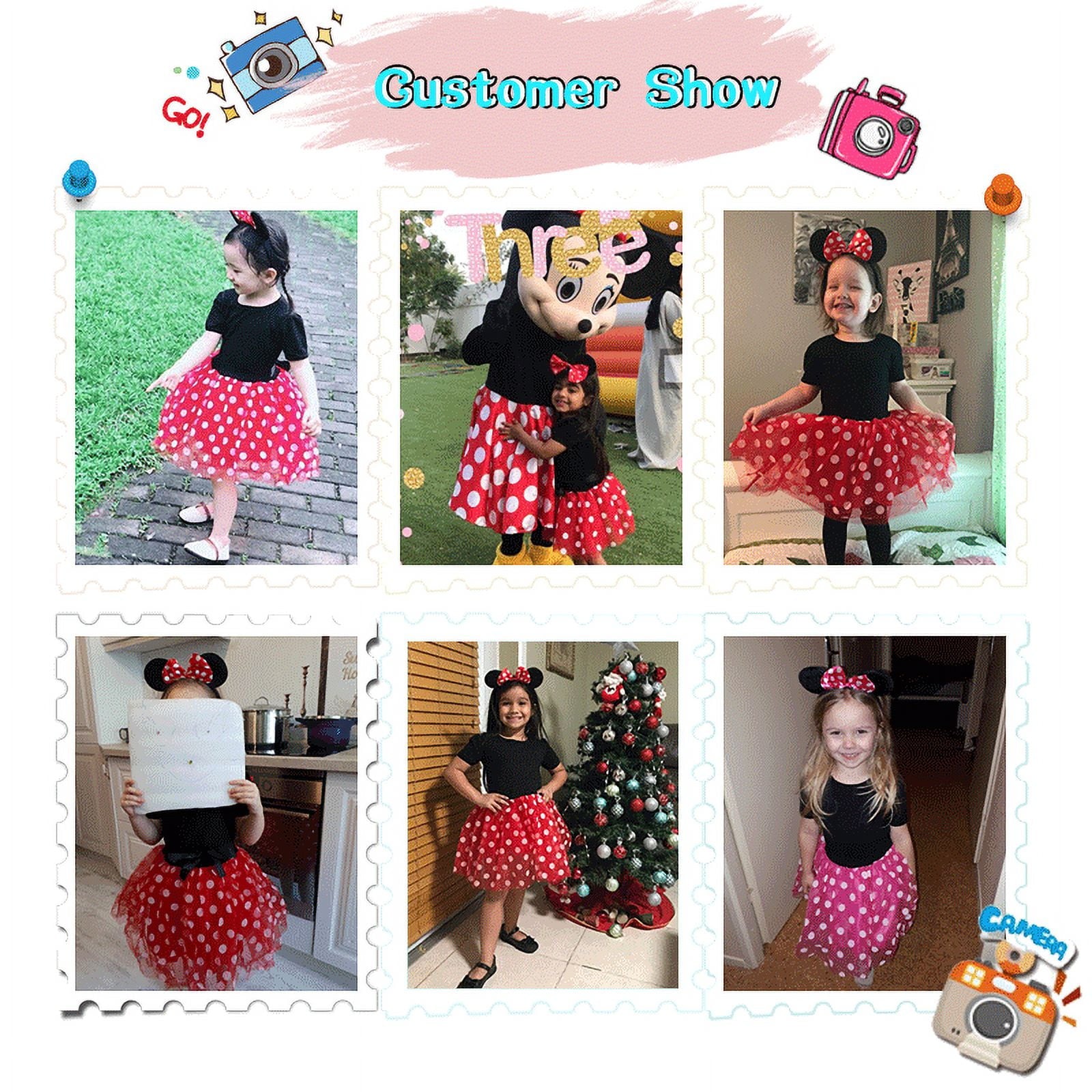 KAWELL Mini Costume for Girls with Mouse Ear Headband, Polka Dot Dress, Child/Toddler, 4-5Y