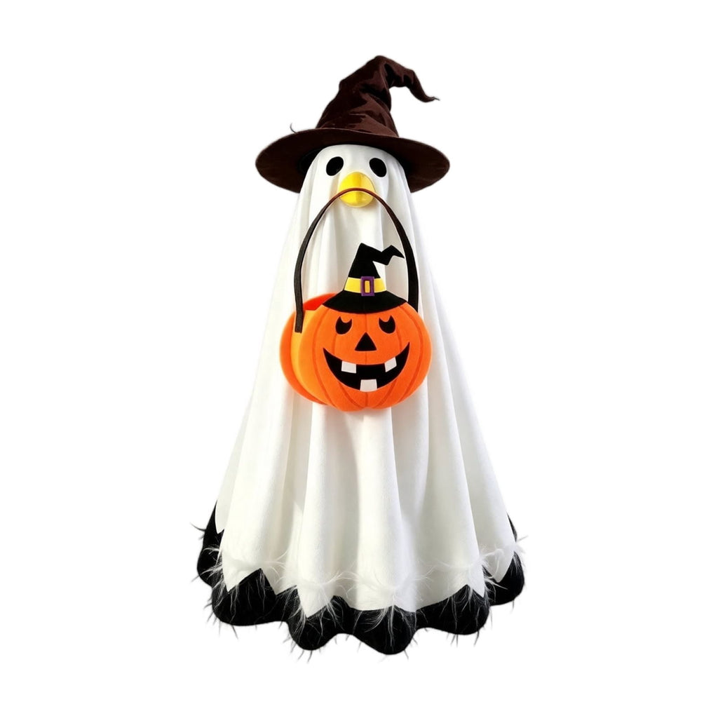 Outdoor Holiday Yard Decor, 23 Inch Porch Goose Outfits, Halloween Pumpkin Themed Porch Goose Clothes, Porch Goose Set with Hat and Treat Bag, Fits Standard 23 Inch Large Porch