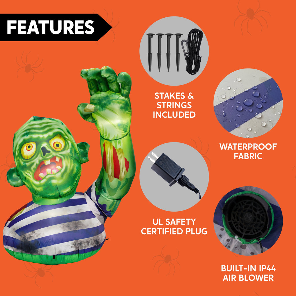 Joyfy 5.5ft Halloween Inflatables Long Light Up Skeleton Ground Breaker Halloween Inflatables Outdoor Decorations,Blow up Halloween Yard Decorations