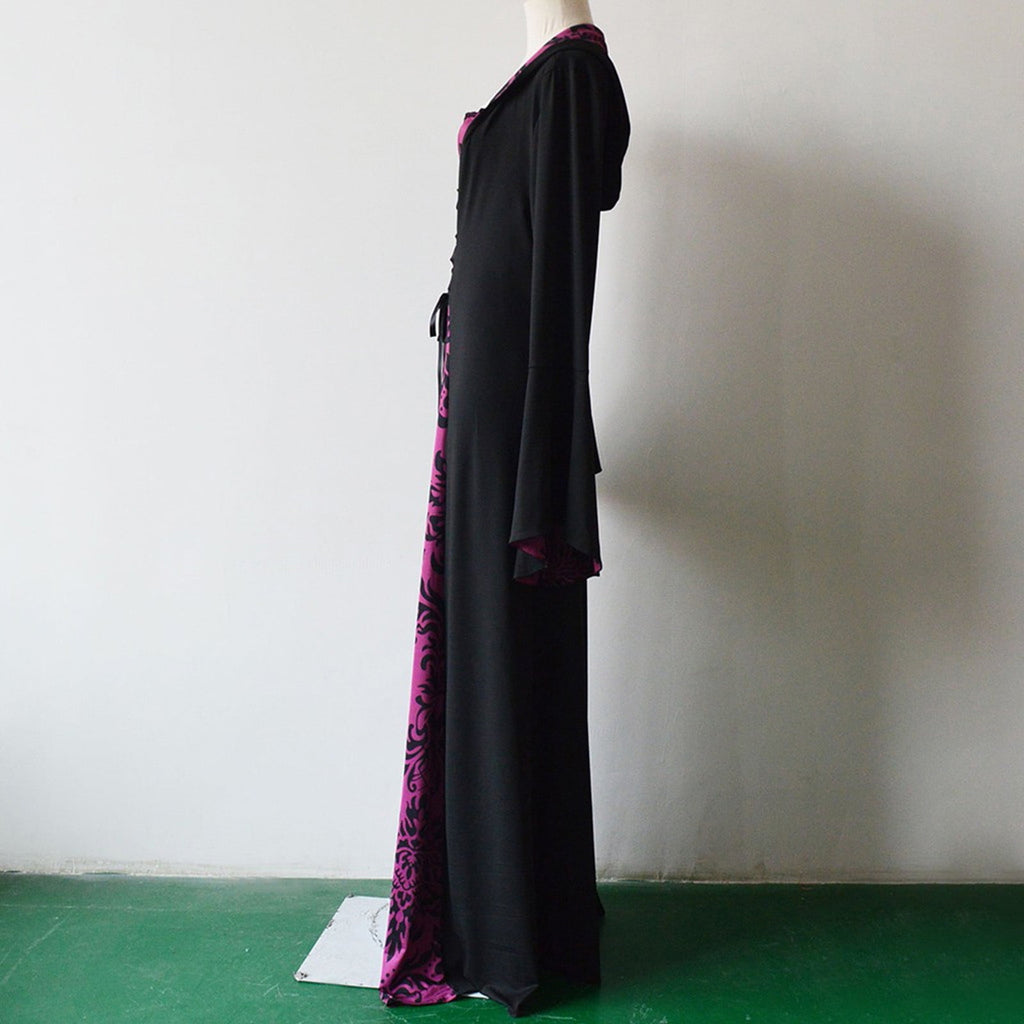 Medieval Damask Gown, Renaissance Witch Costume, Halloween Vampire Dress, Bell Sleeve Hooded Gown, Women Victorian Gothic Hooded Witch Dress Vampire Sorceress Vintage Renaissance Ball Gown, Red L
