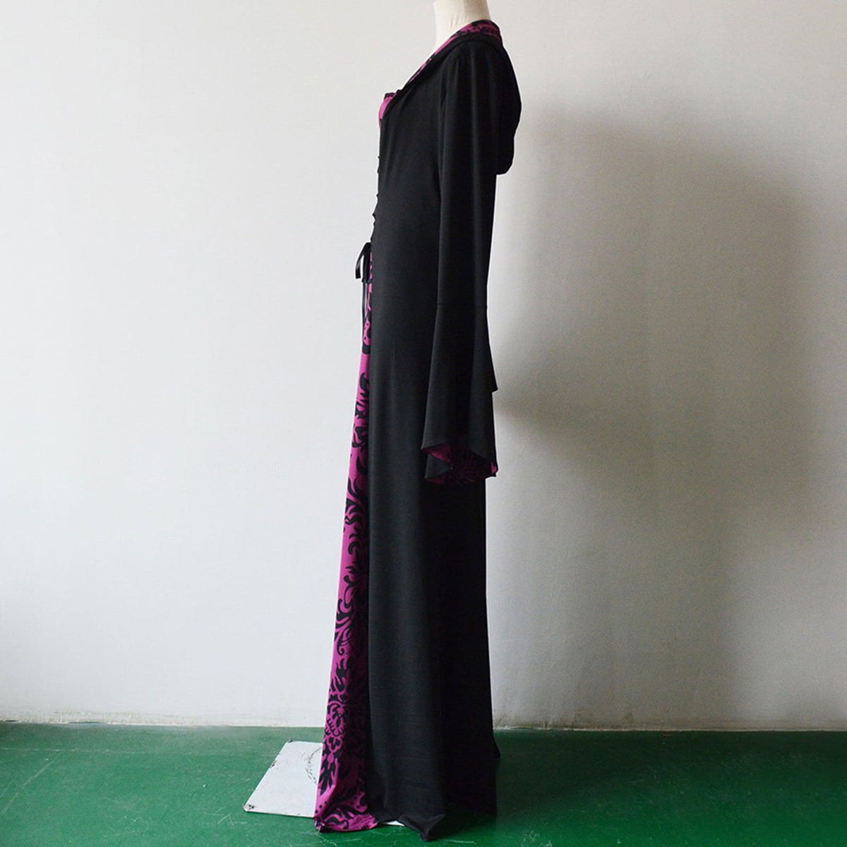 Medieval Damask Gown, Renaissance Witch Costume, Halloween Vampire Dress, Bell Sleeve Hooded Gown, Women Victorian Gothic Hooded Witch Dress Vampire Sorceress Vintage Renaissance Ball Gown, Red L