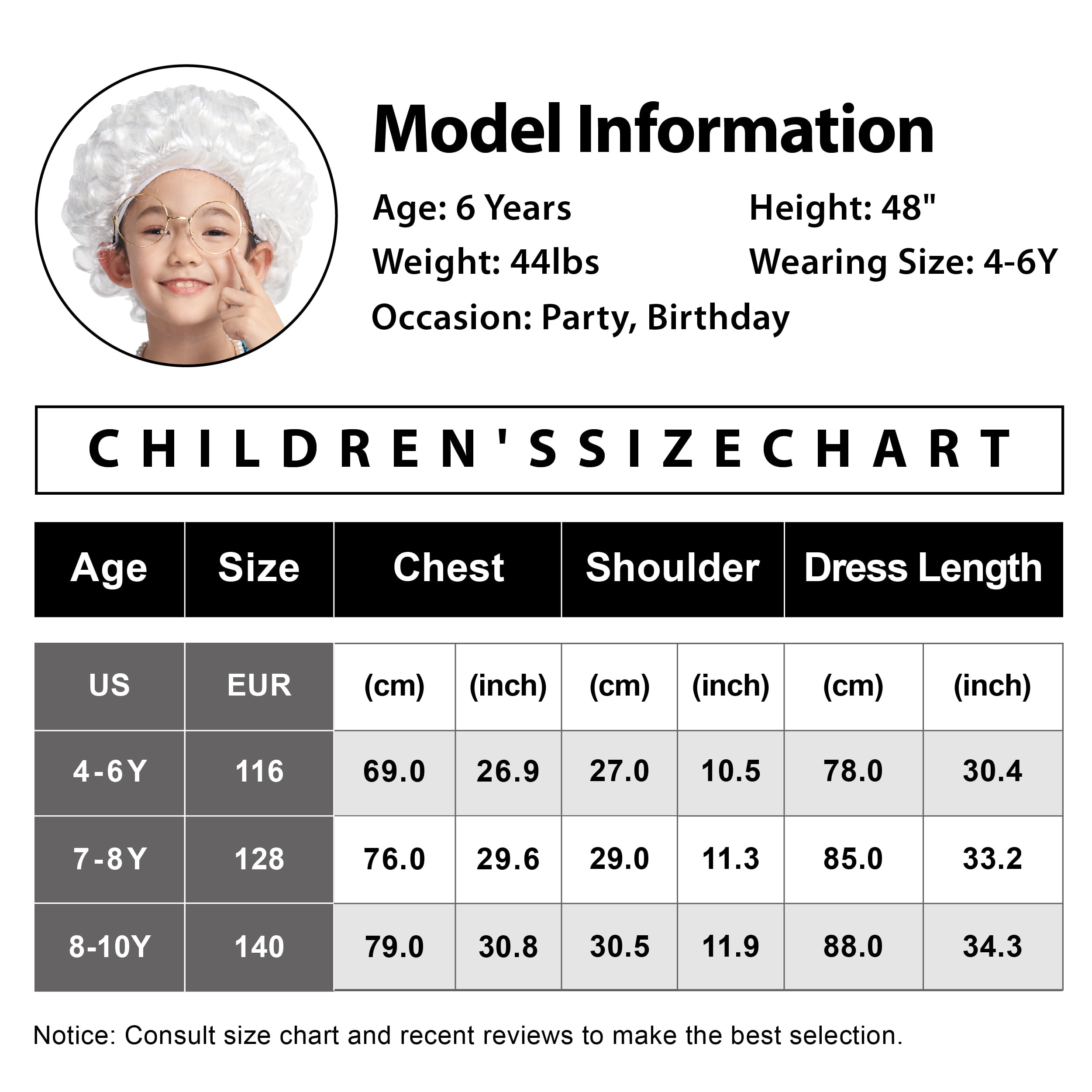 Girls Old Lady Costume, 100th Day of School 6 Pcs Dress Wig Accessories for Kids Granny Cosplay Blue 8-10Y