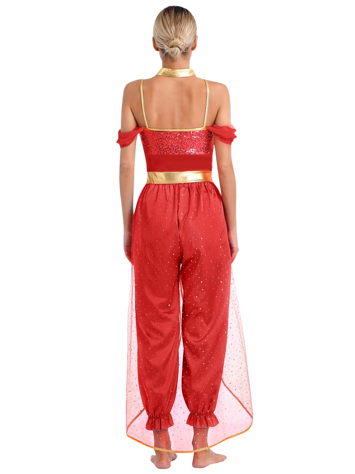 YiZYiF Women's Arabian Princess Dance Costume Halloween Party Fancy Dress Shiny Belly Dance Jumpsuit Turquoise B 4XL