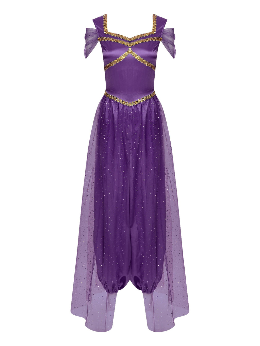 Aislor Women Halloween Arabian Princess Cosplay Costume Sequins Belly Dance Romper Jumpsuit Fancy Dress Lake Blue L