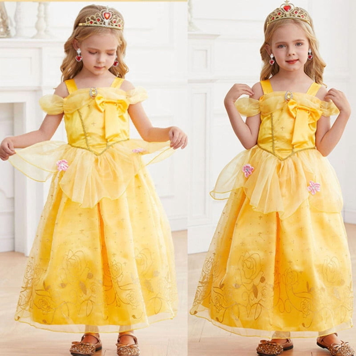 Jurebecia Princess Dress for Girls Costume Kids Off Shoulder Layered Toddler Halloween Cosplay Birthday Party Outfit up Yellow 120 cm 5-6 Years