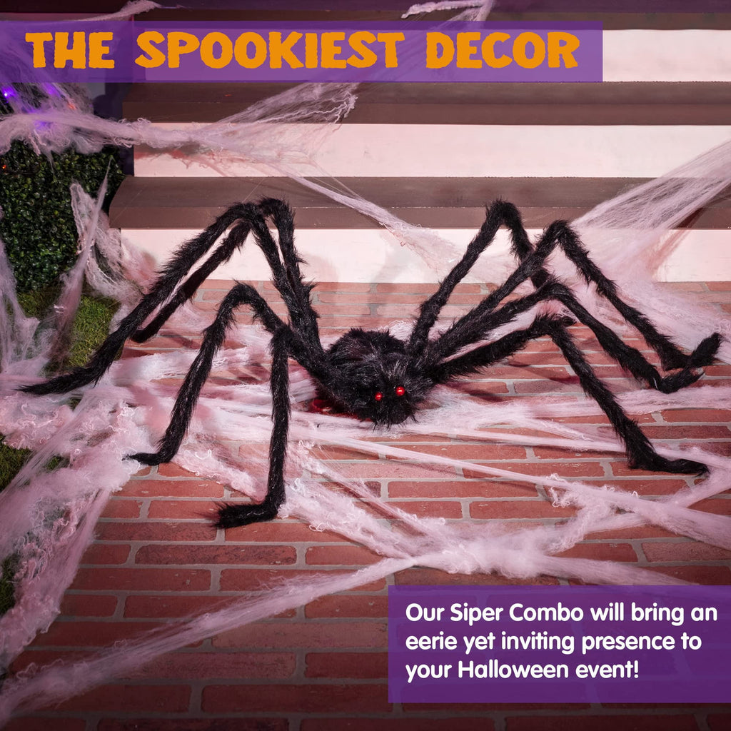 Joyfy 5 ft Scary Giant Spider Halloween Decorations Outdoor,Poseable Spider Lifelike Hairy Prop for Yard,Haunted House,Tree or Porch Party Decorations,Black