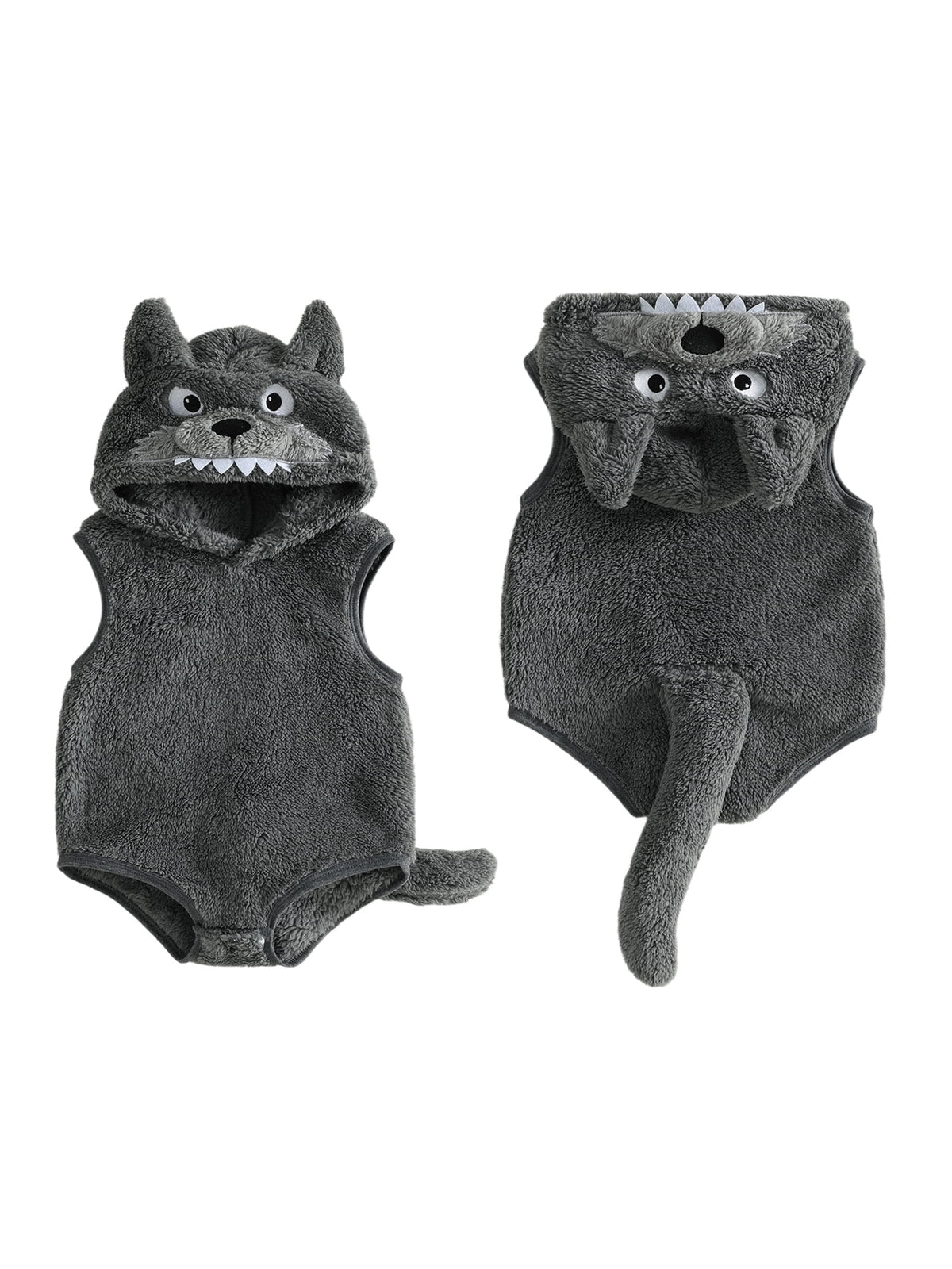 RUINIXCW Newborn Baby Boy Halloween Wolf Costume Kids Infant Animal Cosplay Outfit Toddler Fall Winter Clothes Warm Fleece Hooded Sleeveless Romper