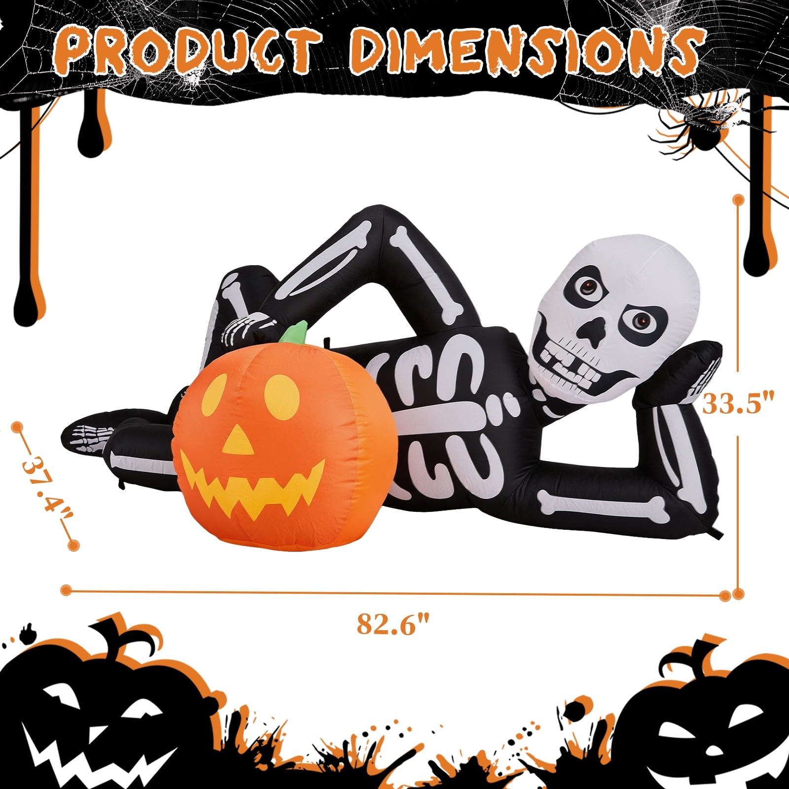 7ft Halloween Inflatable Lying Skeleton with 7 LED Lights for Lawn Decor