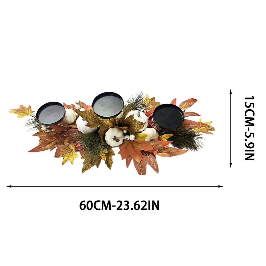 DAMAI Fall Centerpiece Table Decorations, 23.6'' L Assorted Artificial Pumpkins,Berries, Maple Leaves with 3 Candle Holders,Autumn Table Centerpiece for Harvest Party Thanksgiving Halloween