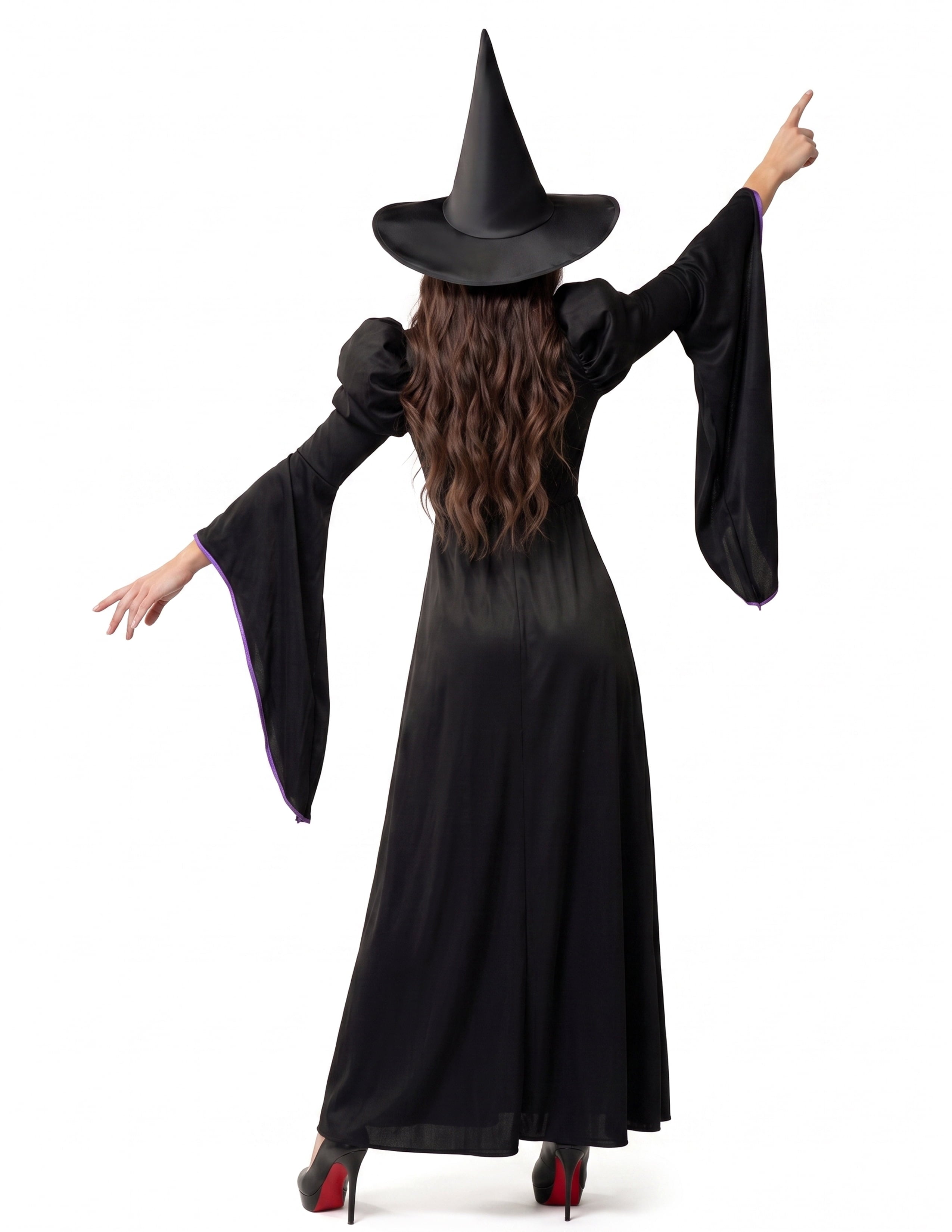 Joyfy Witch Costume for Women, Starry Witch Dress with Belt Hat for Adult Halloween Party Cosplay Dress up