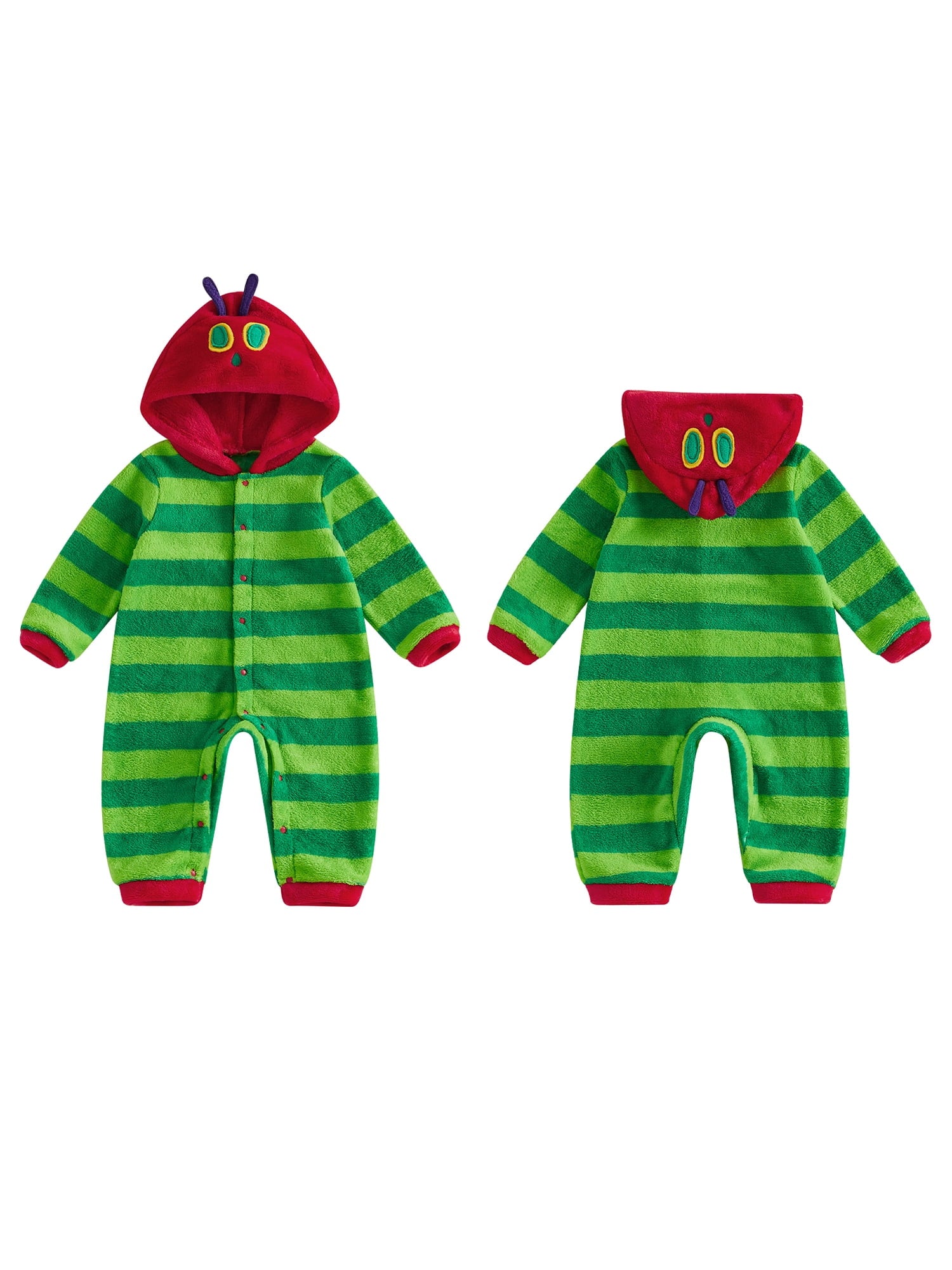 RUINIXCW Toddler Baby Boy Girl Halloween Caterpillar Costume Newborn Infant Baby Fleece Jumpsuit Warm Fall Winter Clothes Long Sleeve Striped Hooded Romper