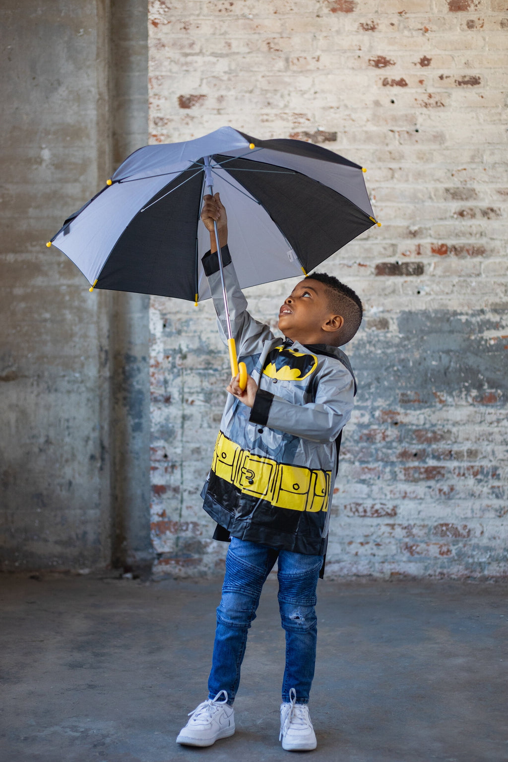 DC Comics Justice League Batman Little Boys Costume Waterproof Rain Jacket Cape and Umbrella 3 Piece Outfit Set Toddler to Little Kid