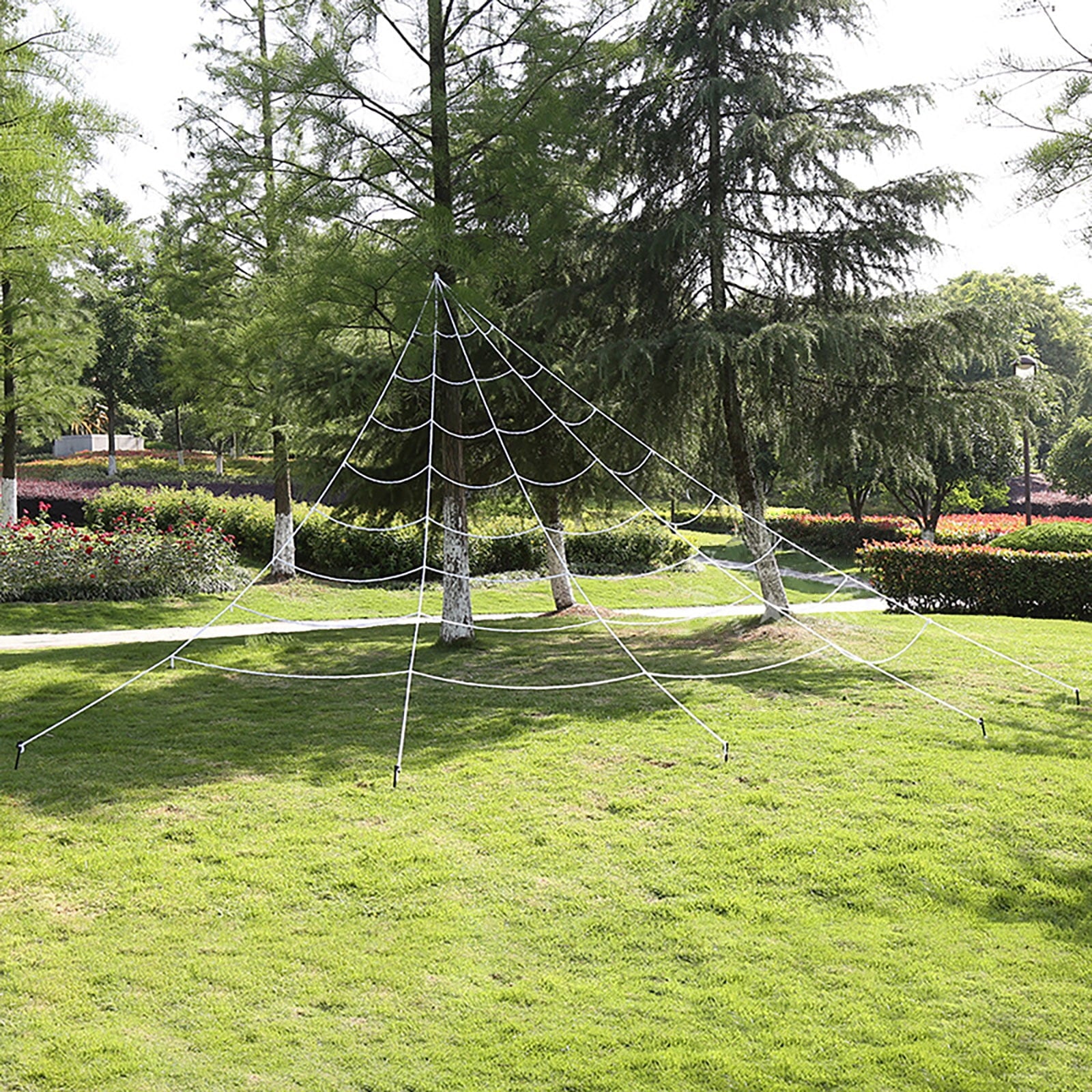 hengsof Halloween Triangular Spider Web Outdoor - Large, 16.4*16 ft | Outdoor Spider Web Decoration, Spider Webs Halloween Decorations Outdoor | Rope Spider Web Yard Outdoor