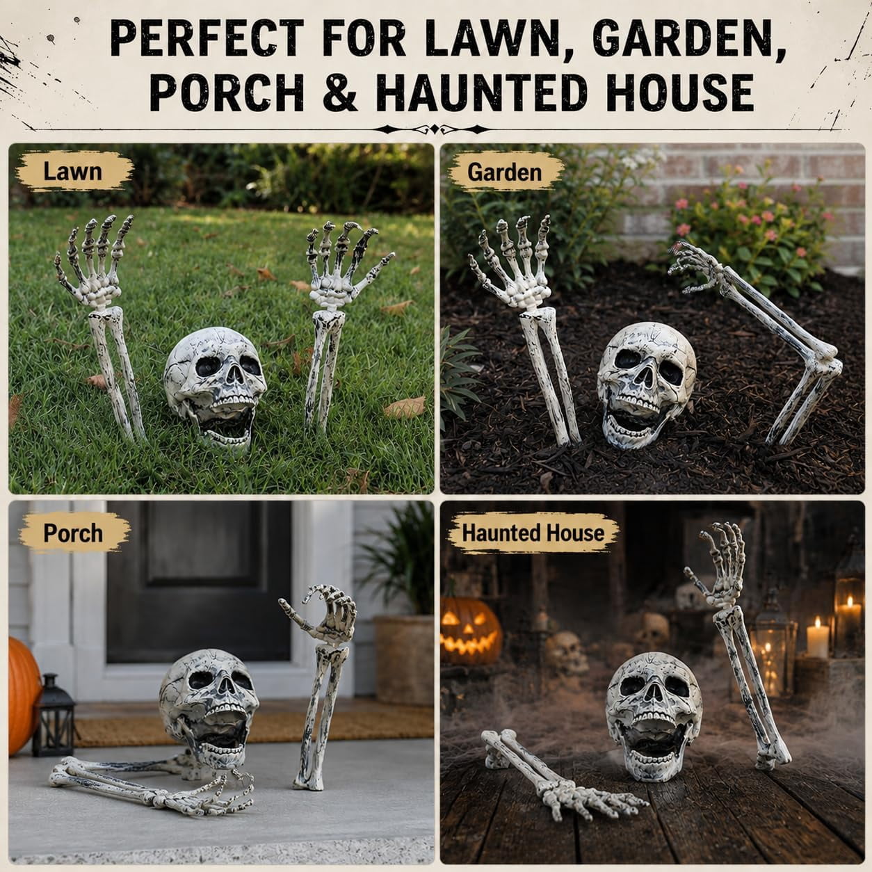 Halloween Skeleton Stakes, Realistic Skull & Skeleton Hand Yard Stakes for Outdoor Graveyard Lawn Garden Party Decor