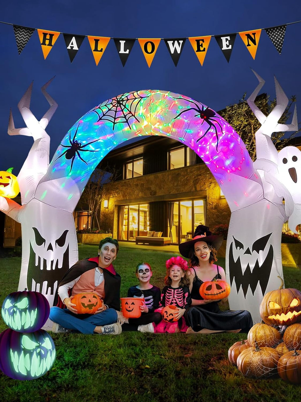 Kalolary 17FT Halloween Inflatable with Colorful Pumpkin & Ghost – Built-in LED Lights for Yard, Lawn, Garden, Indoor & Outdoor Halloween Party Decorations