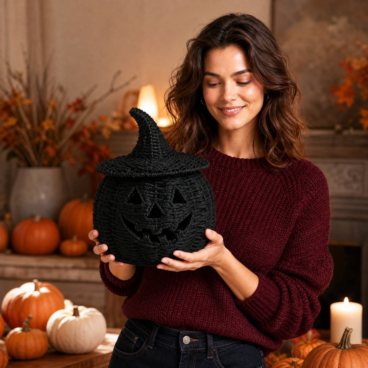 Halloween Decor Witch Hat Lamp, LED Halloween Night Light, Halloween Decorations Indoor, Witchy Decor for Shelf Mantel Table, Gothic Home Decoration