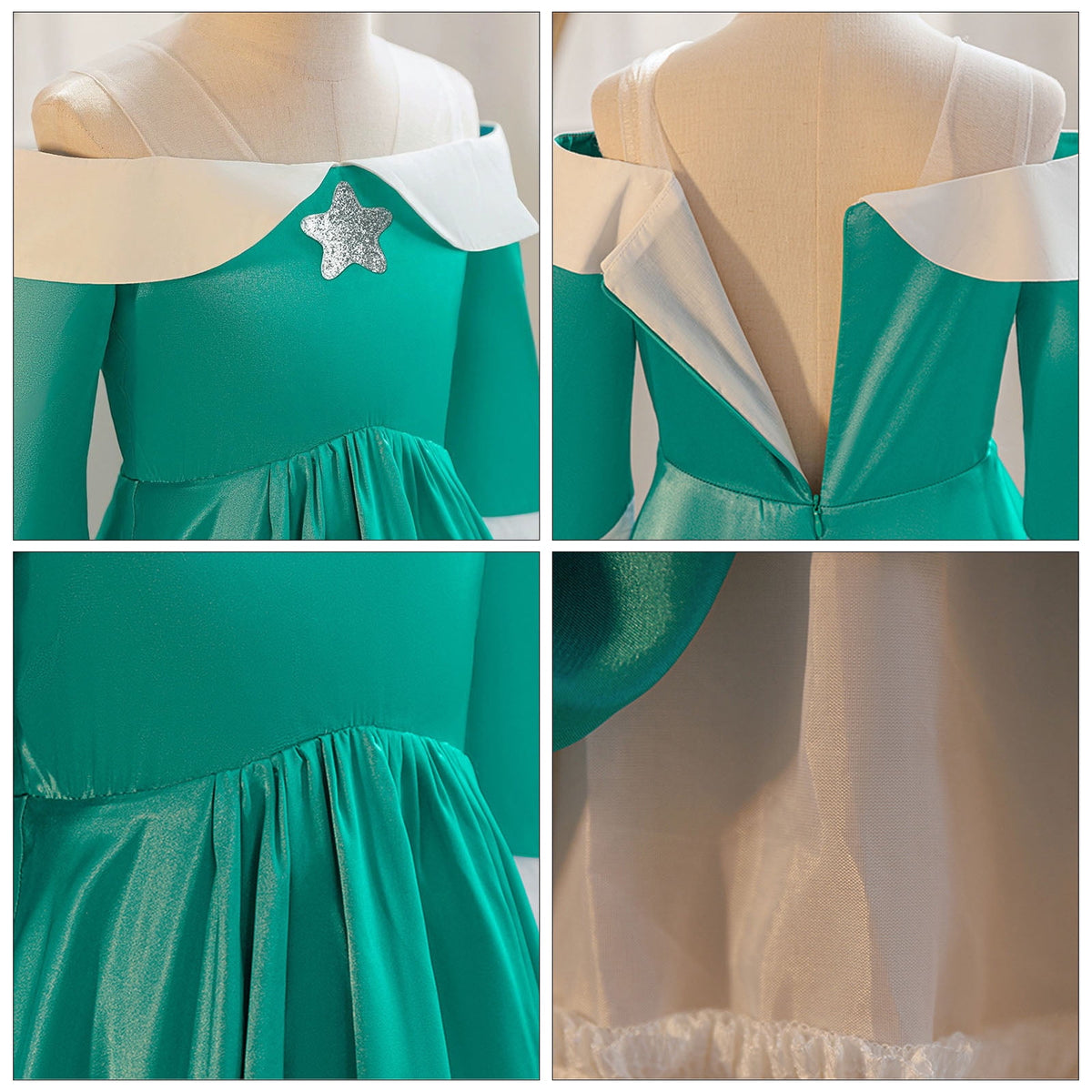 KAWELL Princess Costume Dress for Birthday Halloween Cosplay Dress Up With Crown Brooch Star Stick Accessories Green