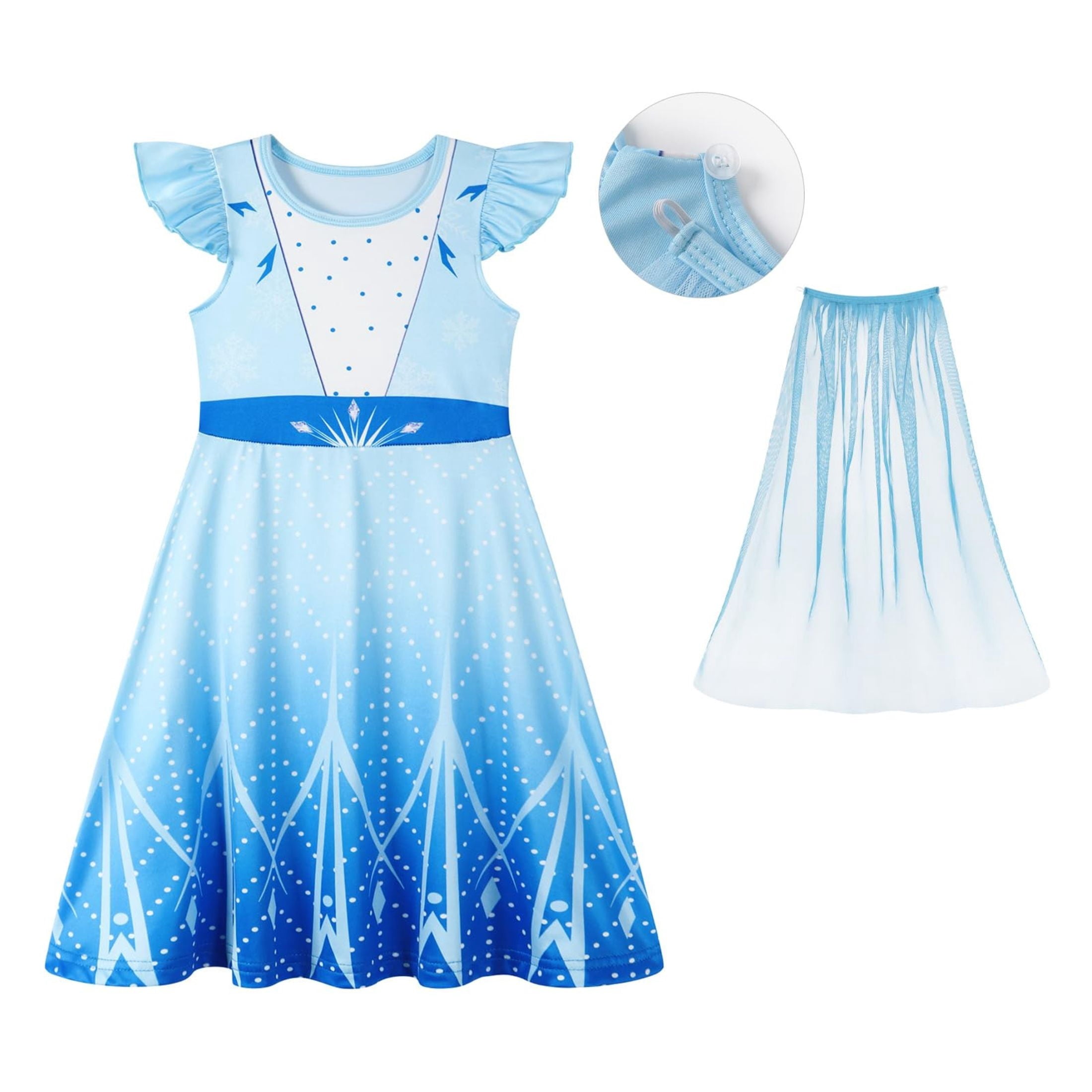 Benylion Girls Ice Princess Dress Halloween Cosplay Costumes With Tulle Cape Kids Birthday Party Dress up Outfit for 7-8 Years