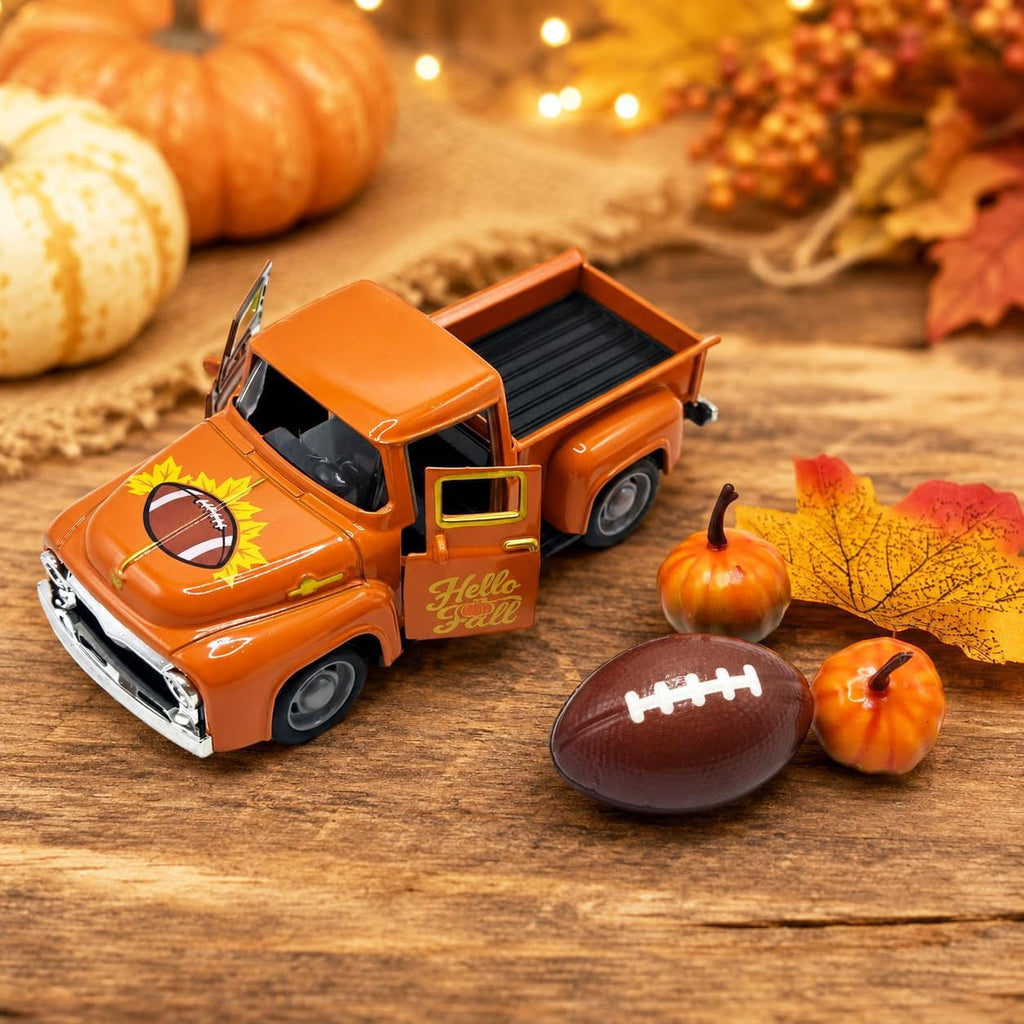 Molumo Halloween Truck Decor - Vintage Pink Pickup Truck with Ghost and Pumpkin Figurines for Halloween Home Tiered Tray Holiday Party Decoration