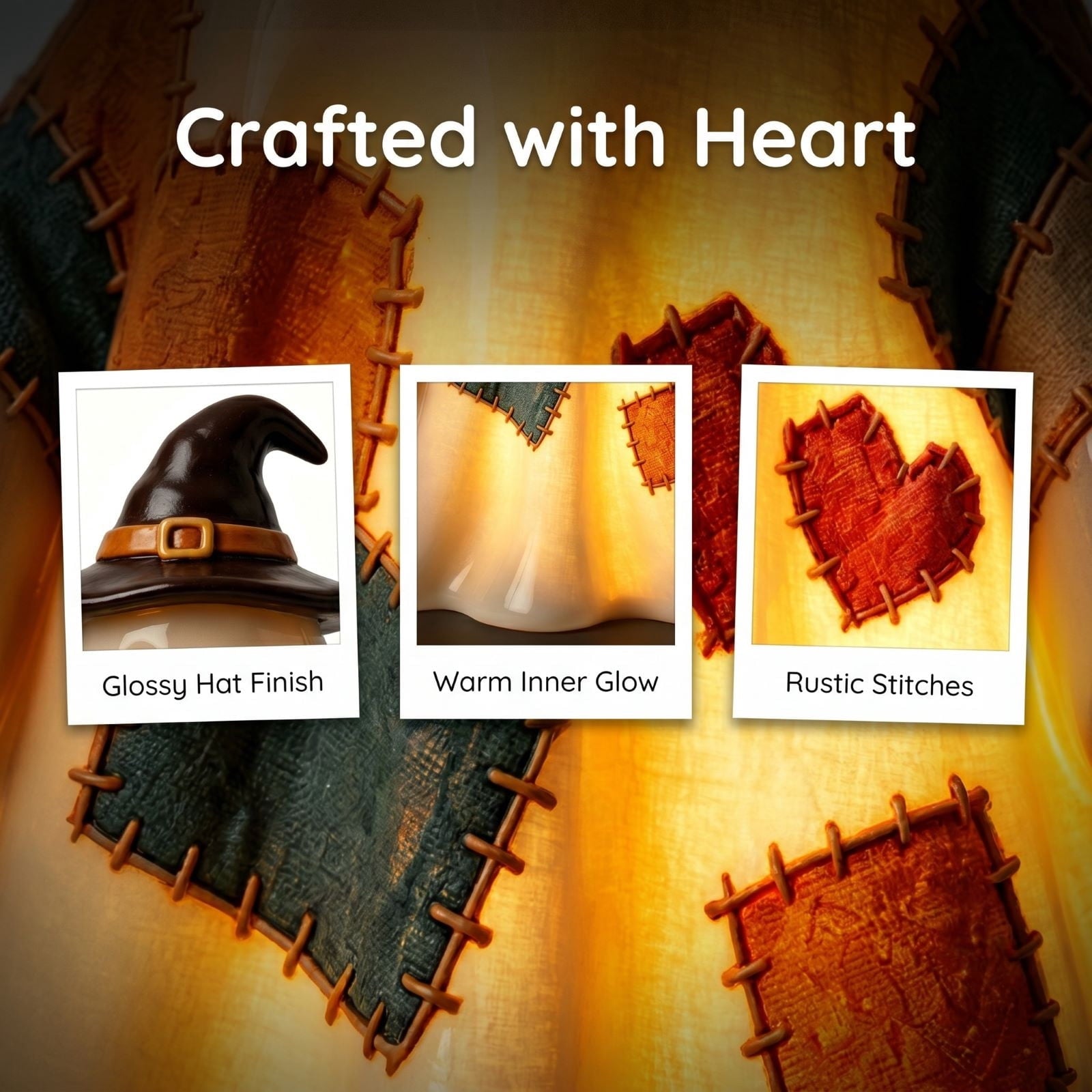 Lighted Vintage Patchwork Ghost, Rustic Farmhouse Halloween LED Light Up Ghost with Pumpkin Lantern, Spooky Cute Fall Decor for Mantel, Shelf, Tiered Tray, Entryway Porch Tabletop