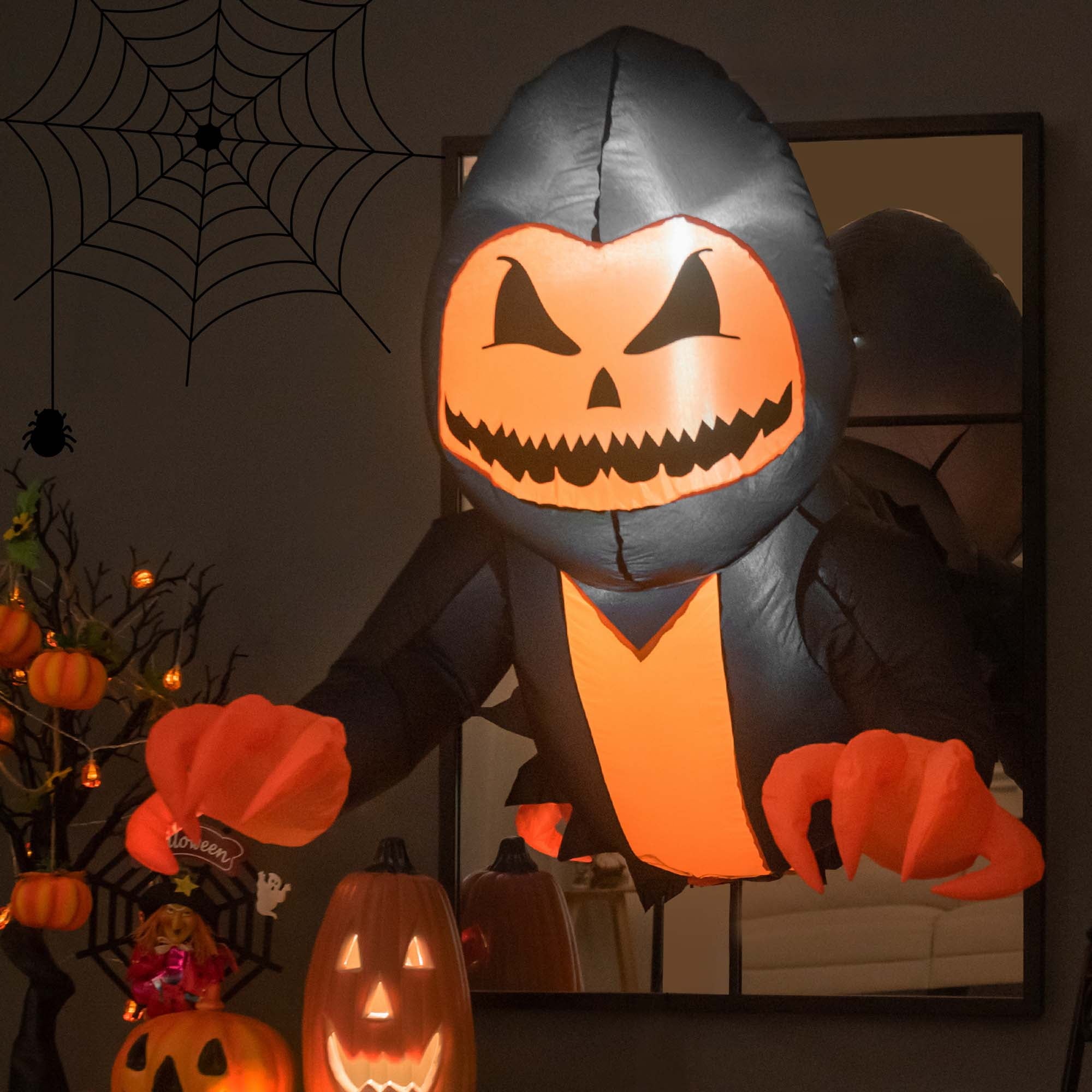 Costway 3.3 FT Halloween Inflatable Pumpkin Head Ghost Broke Out from Window