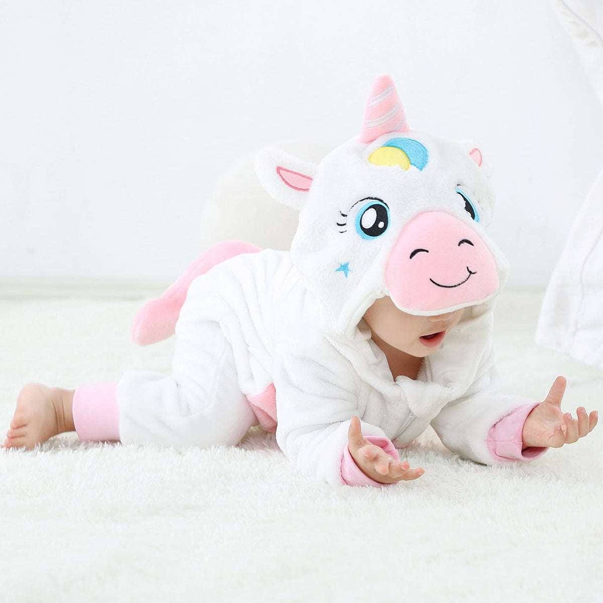 WIBACKER 0-3T Unisex Baby Animal Costume Winter Autumn Flannel Hooded Romper Christmas and Halloween Dinosaur Cosplay Jumpsuit