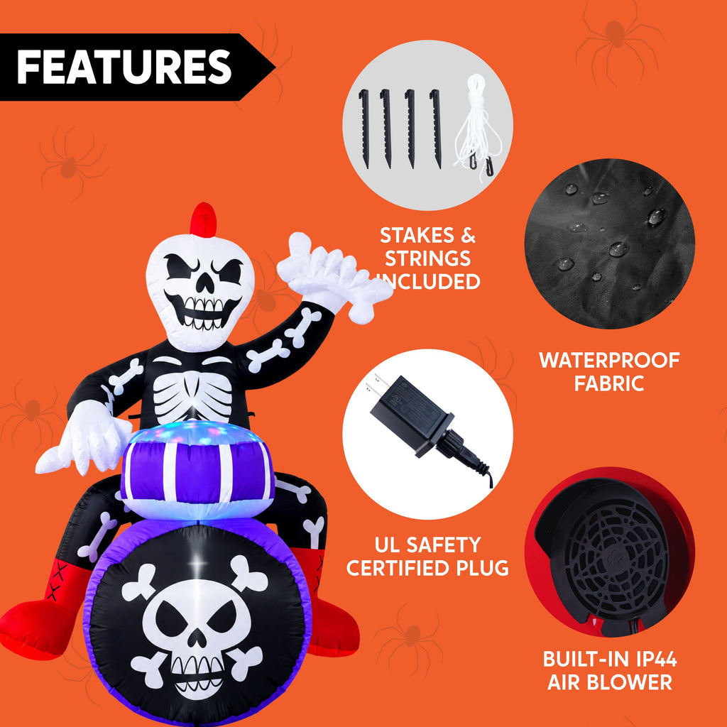 Joyfy 8 FT Halloween Inflatable Skeleton Dinosaur with Build-in LEDs Pumpkin Decorations,Halloween Outdoor Decorations Blow up Yard Decorations