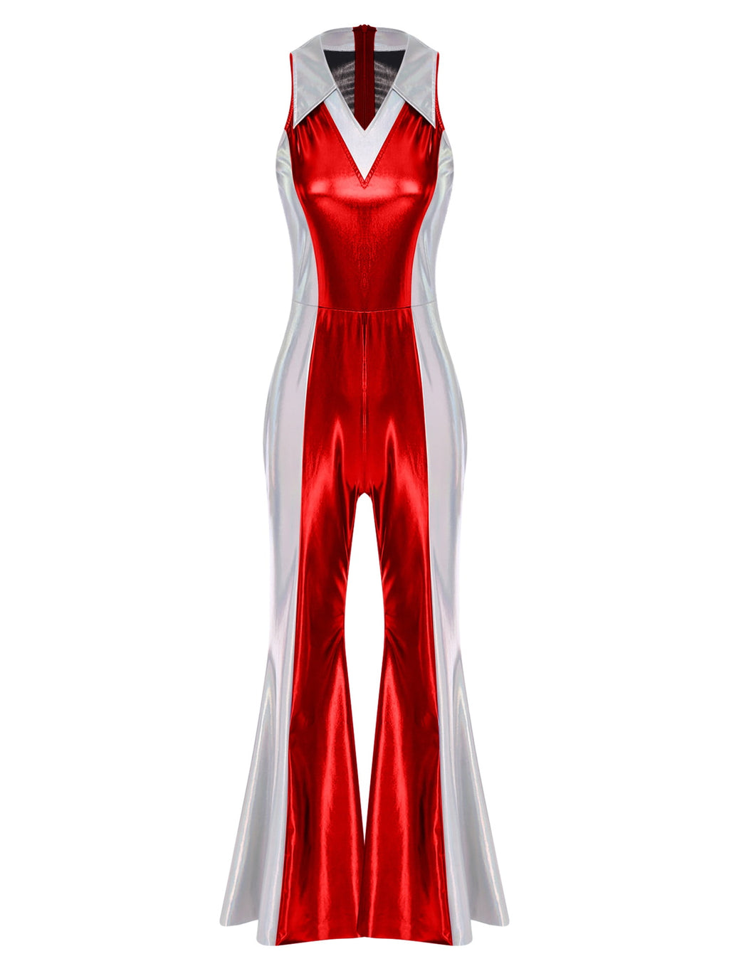 YiZYiF Womens 70s 80s Disco Costume Shiny Metallic Flared Pants Jumpsuit for Dance Party Halloween Gold S