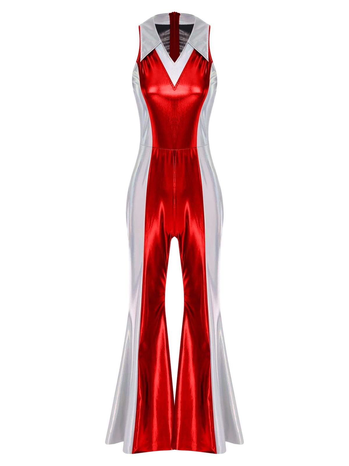 YiZYiF Womens 70s 80s Disco Costume Shiny Metallic Flared Pants Jumpsuit for Dance Party Halloween Gold S