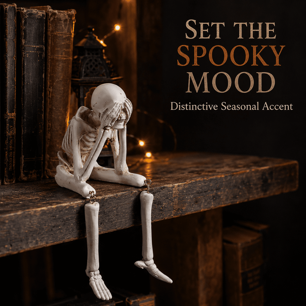 Halloween Decor Skeleton Statue Figurines Skull Decor See No Evil Hear No Evil Speak No Resin Skeleton Shelf Sitters Sitting Figurines for Home Kitchen Party Decor Table Ledge Edge Decorative (C)
