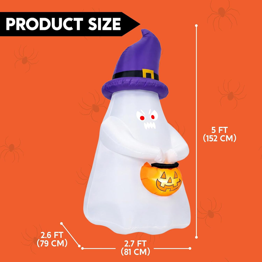 Joyfy 6 ft Halloween Inflatable Witch & Cauldron,Blow Up Decor with Rotating Green Ghost Projection Built-in LEDs,Outdoor Decoration for Party,Yard,Garden