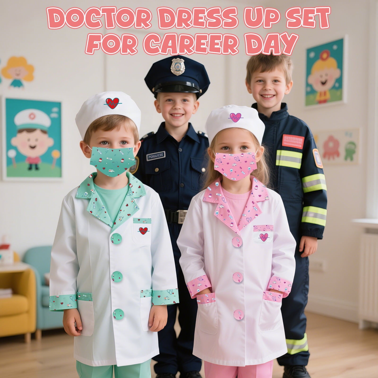 Doctor Costume Set for Kids, Pretend Play Doctor Dress up Clothes with Medical Accessories, Kids Doctor Costume Set Toy for Age 3 4 5 6 Boys Girls - Pink(110cm*3.6in)